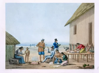 国内の職業、フィリピン、グアム、アガニア、ポメルによって刻まれた1822-24年に出版されたルイクロードデザルスドゥフレシネ（1779-1842）による「航海オートールデュモンド（1817-20）」から